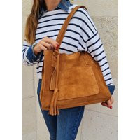 Tan Leather Shopper Bag in Genuine Suede. Slouchy Color Carry All Tote For Laptop, Tablet, Books. Purse | Etsy (US)