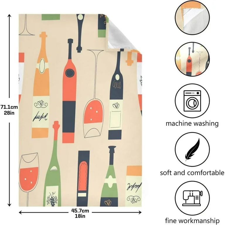 Wine Bottles Glasses Tea Towels Set of 1 Cartoon Kitchen Dish Cloth with Hanging Loop, 18"x28"Lin... | Walmart (US)