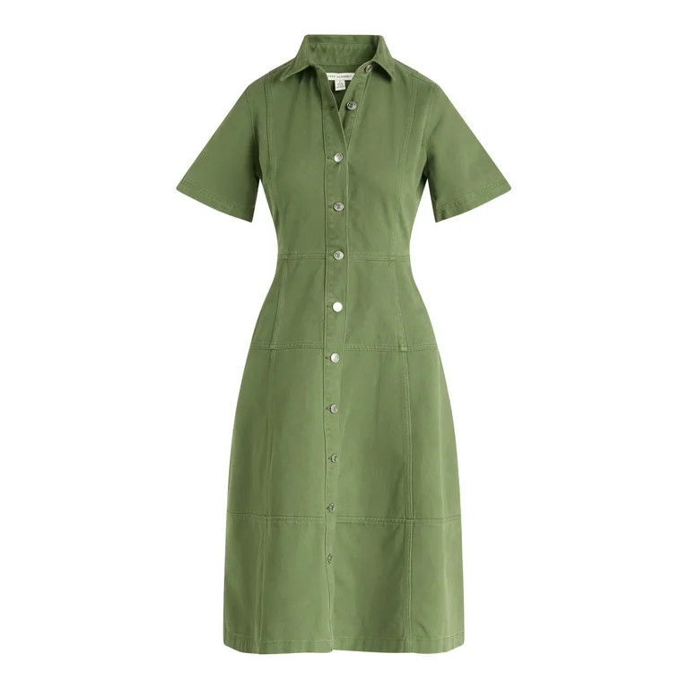 Free Assembly Women's and Women's Plus Button Front Midi Dress with Short Sleeves, XS-4X | Walmart (US)