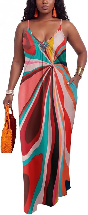 PerZeal Women's Summer Casual Maxi Dresses Sexy Floor Length V-Neck Spaghetti Strap Sleeveless Co... | Amazon (US)