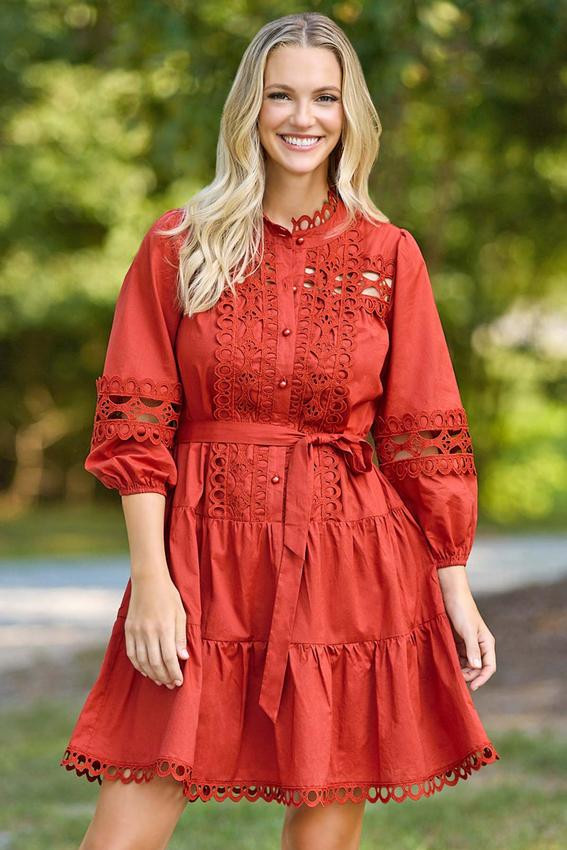 Belted Crochet Trim Dress | Cato Fashions