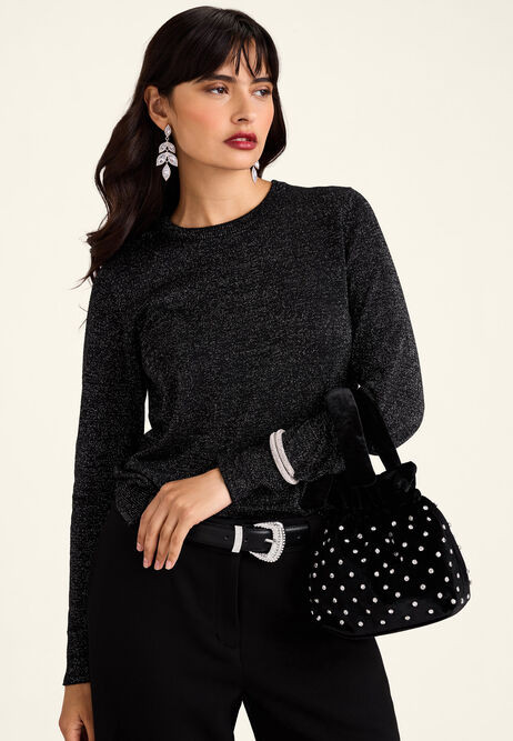 Womens Black Velvet Diamante Party Bag | Peacocks