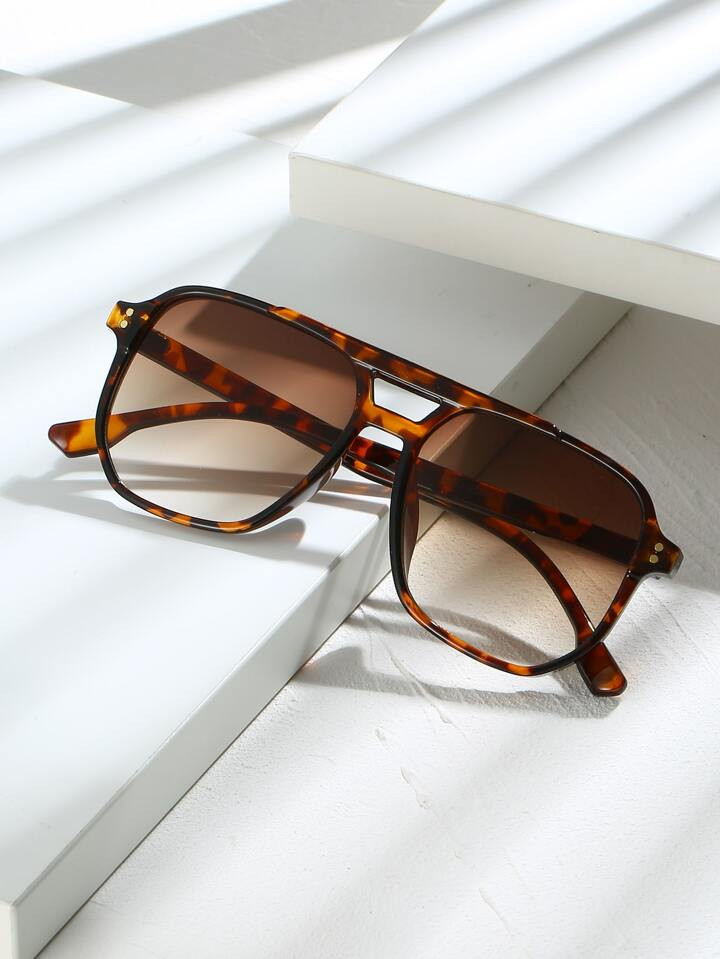 1pc Unisex Tortoise Shell Color Square Frame Double Bridge Pilot Style Fashion Glasses For Vacati... | SHEIN