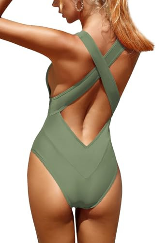 Women's Sexy Bathing Suits One Piece High Cut Cheeky Swimsuits Green XS | Amazon (US)