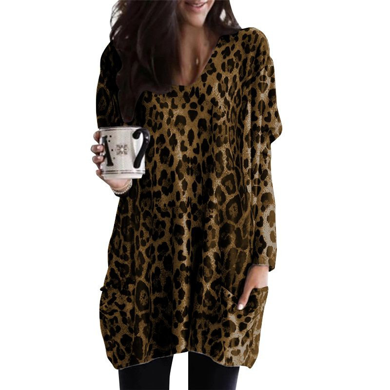 Women's Wear Fashion Leopard Print Stitch Fall Winter V Collar Long Sleeve Leisure Blouse | Walmart (US)