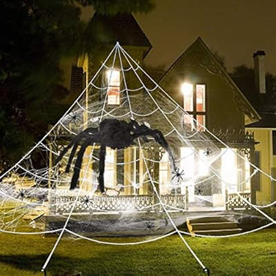 UNGLINGA Giant Yard Halloween Decorations Outdoor Spider Web with Big Spider and Stretch Cobweb S... | Amazon (US)