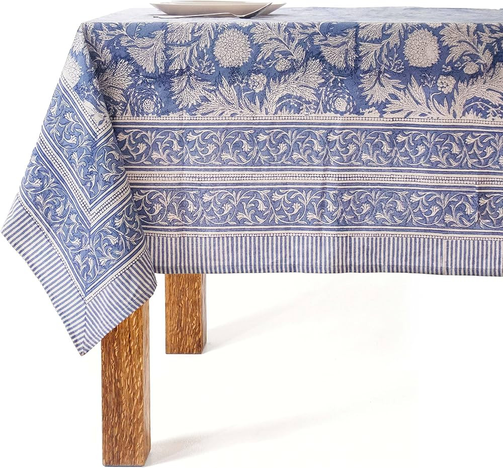 Block Print Table Cloth- 60x90 Inch Rectangle 100% Cotton Handmade Pre-Shrink, Washable for Sprin... | Amazon (US)
