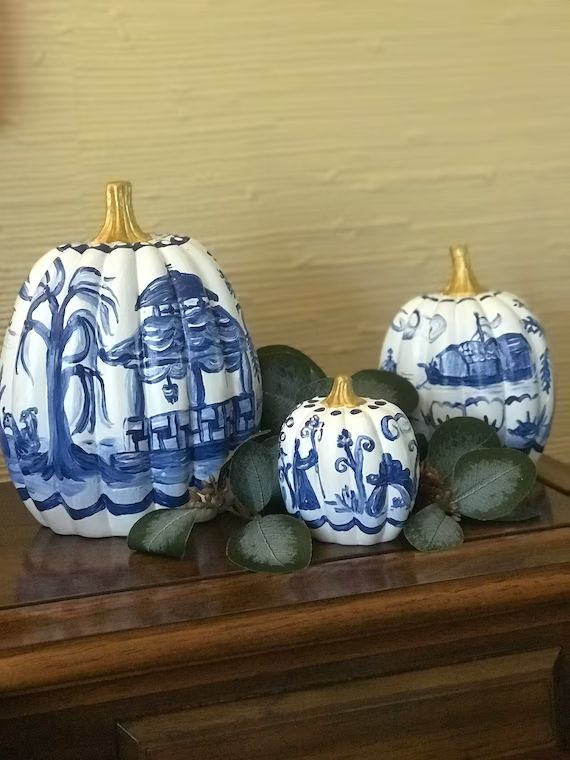 Set of 3 Ceramic Chinoiserie Pumpkins | Etsy (US)