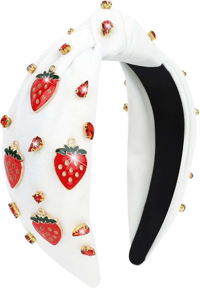 Knotted Headbands for Women Strawberry Rhinestone Headband Tropical Fruit Head band Beach Vacatio... | Amazon (US)