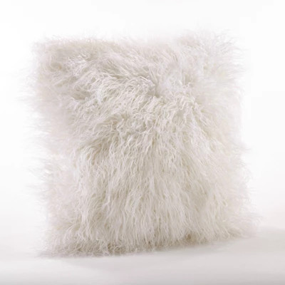 18"x18" Poly Filled Faux Mongolian Fur Square Throw Pillow Ivory - Saro Lifestyle | Target