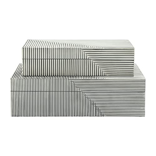 Sagebrook Home Set of 2 Decorative Storage Boxes – White Modern Striped Design, Resin & MDF Wood Keepsake Boxes for Home, Office, Bedroom, or Living Room – Nesting Sizes 10x6x3 & 12x8x4 Inches | Amazon (US)