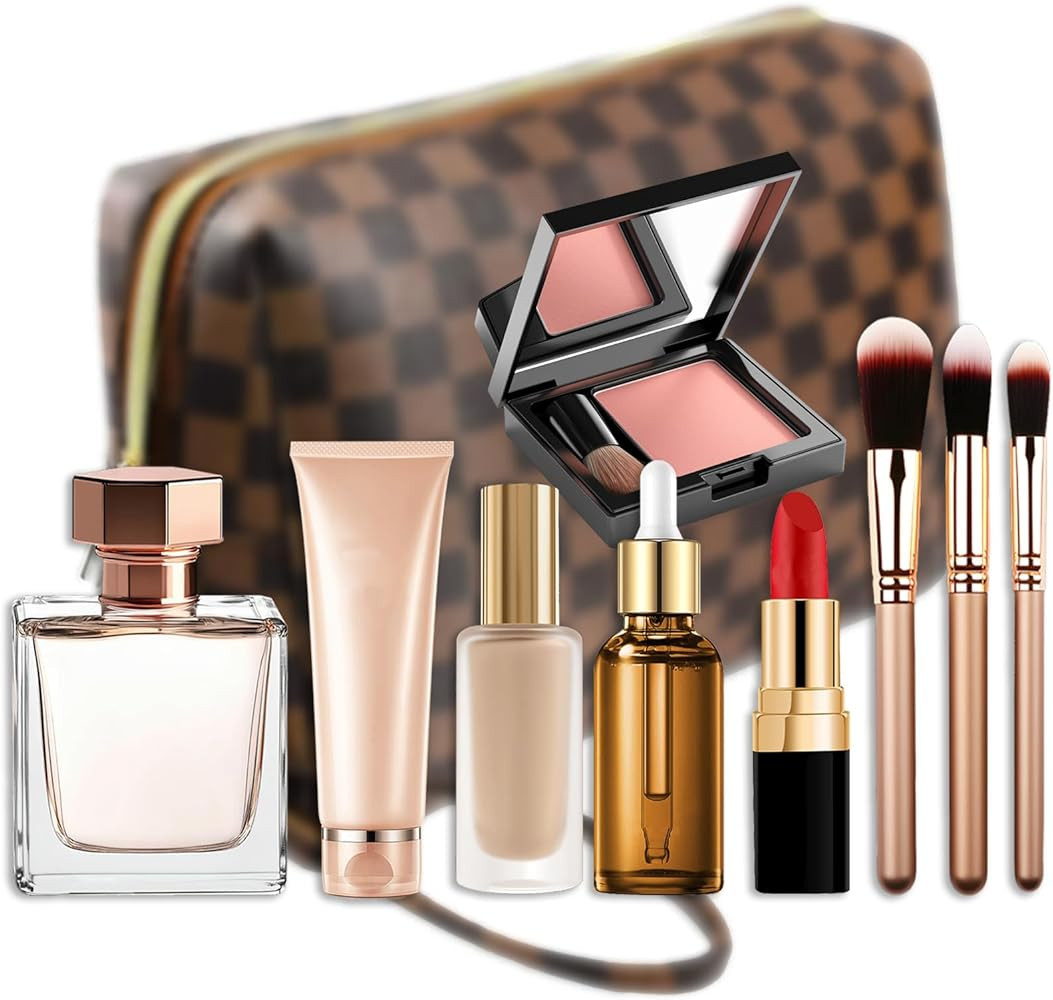 Makeup Bag, Checkered Cosmetic Bags for Women Toiletry Travel Retro Portable Make Up Bags for Chr... | Amazon (US)