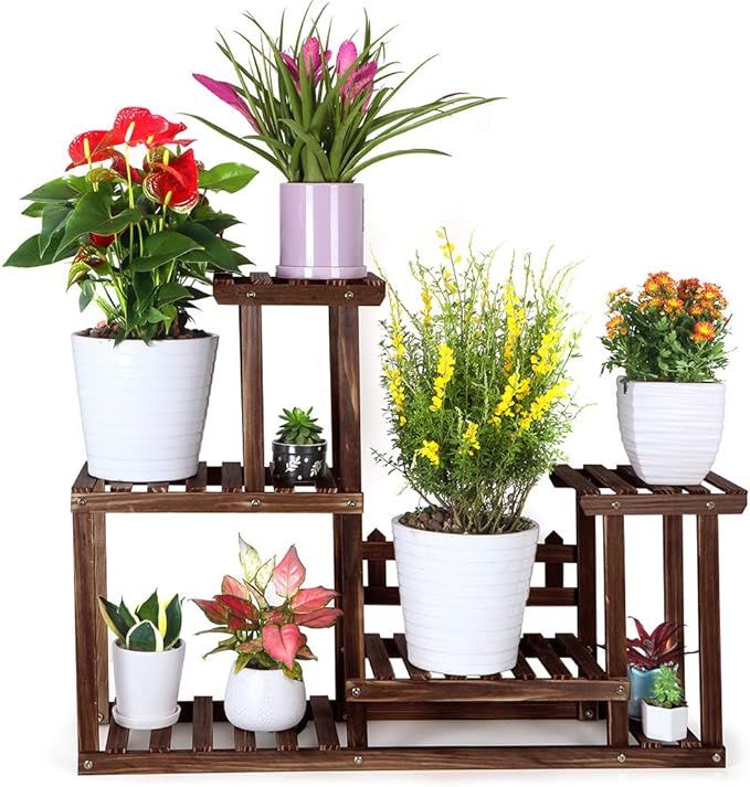 FOLDIFY Pine Wood Plant Stand Indoor Outdoor Multiple Flower Pot Holder Shelf Rack Higher and Low... | Amazon (US)