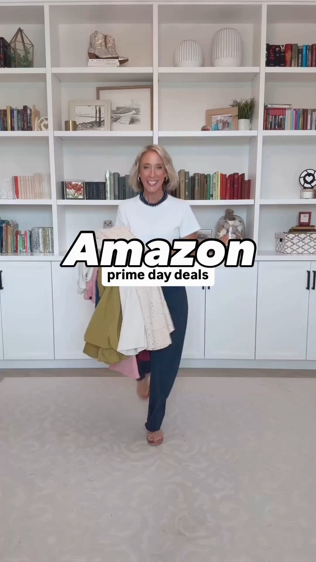 Amazon - prime day deals * Cropped T-Shirt - size XS. 23 colors. * Barrel Stretch Pants - size small. 11 colors. 1. Linen Blend Wide Leg Trousers - size XS, Reg Length. 6 colors. 2. Wool Blend Crew Neck Sweater - size small. 35 colors. 3. Wide Leg Yoga-Work Pants - size small, 31" Inseam. 30+ colors. 4. Flower Short Sleeve Sweater - size small. 20 colors. 5. Bubble Hem Maxi Skirt - size XS. 16 colors. 6. Denim Vest - size small. 7 colors (this is “Navy”). 7. Sleeveless Eyelet Maxi Dress - size Small. 15 colors. 8. Eyelet Maxi Skirt - size small. 10 colors. 9. Scoop Neck T-Shirt - size small. 30 colors. 10. Short Sleeve Crochet Tie Front Peplum Sweater - size XS. 7 colors. 11. High Rise Wide Leg Jeans - size 2. 8 colors. 12. Polka Dot Cropped Jacket - size small. 14 colors. 13. Tummy Control Leggings w/ Pockets & No Front Seam - size small. 5 colors.