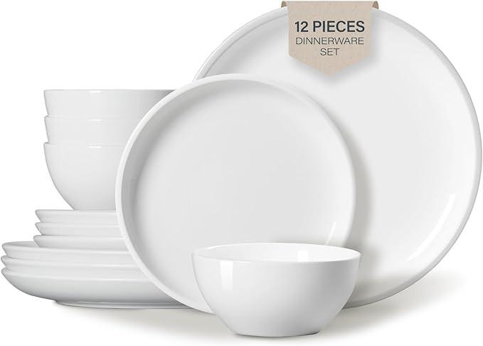 ONEMORE Plates and Bowls Set 12 Pcs,Stoneware Dinnerware Sets for 4 Microwavable,Oven & Dishwashe... | Amazon (US)