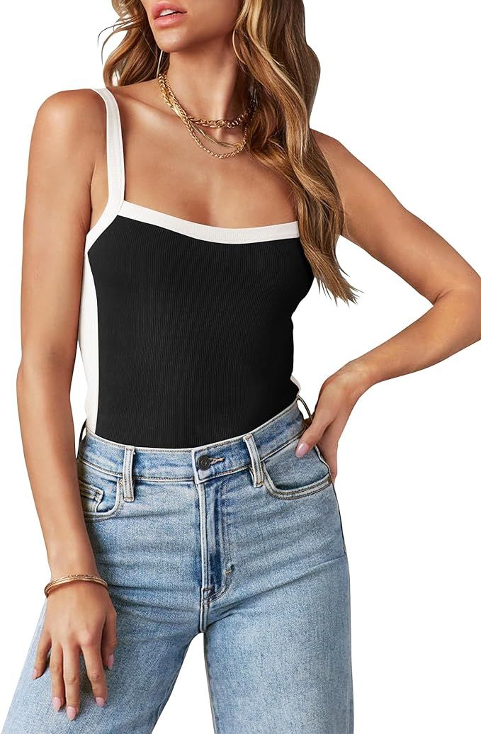 ZESICA Women's Summer Sleeveless Crop Tank Tops Spaghetti Straps Ribbed Knit Slim Fit Basic Camis... | Amazon (US)