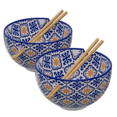 Ramen Bowl With Chopsticks | Set Of 2 | Soup Bowls For Kitchen | Udon Noodle Bowls | Wayfair North America
