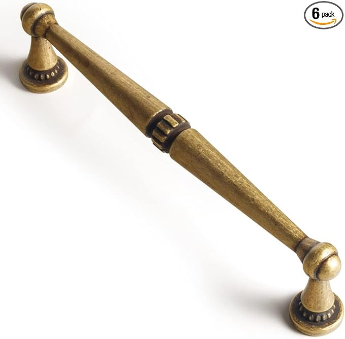 Goo-Ki 6 Pack Antique Brass Cabinet Handles, 6-5/16"(160mm) c-c Retro Brass Drawer Pulls, Solid V... | Amazon (US)