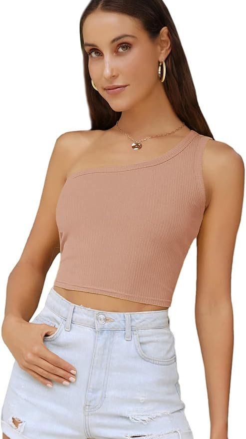 Verdusa Women's Summer One Shoulder Sleeveless Ribbed Crop Top | Amazon (US)