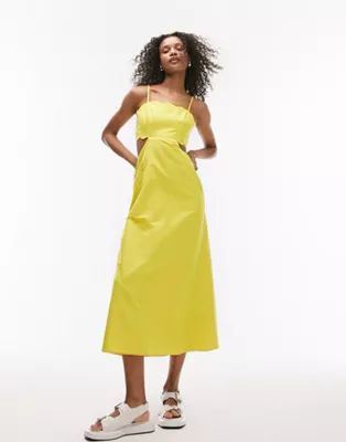 Topshop scalloped edge midi dress in yellow | ASOS (Global)
