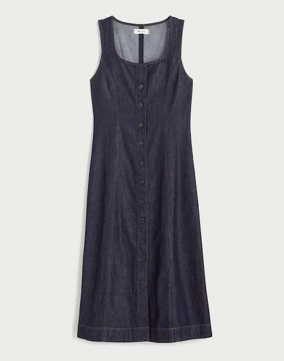 Airy Denim Squareneck Button-Front Midi Dress | Madewell