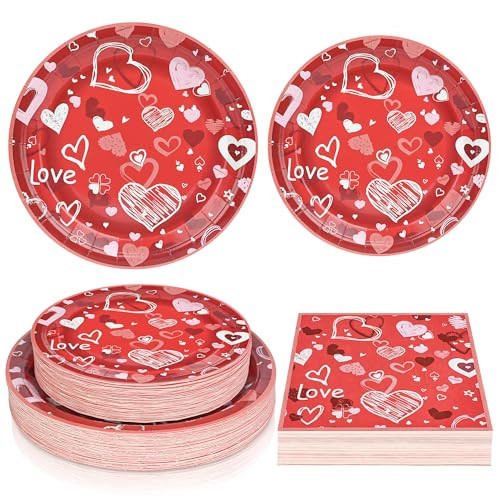 150Pcs Valentine's Plates and Napkins Party Decorations Valentines Paper Plates Disposable Red Valentine's Day Plates Napkins Tableware for Valentines,Anniversary,Wedding Party Supplies,Serves 50 | Amazon (US)