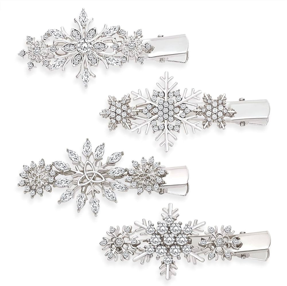 4PCS Christmas Snowflake Hair Clips for Women Holiday Rhinestone Crystal Snowflake Hairpins Xmas ... | Amazon (US)