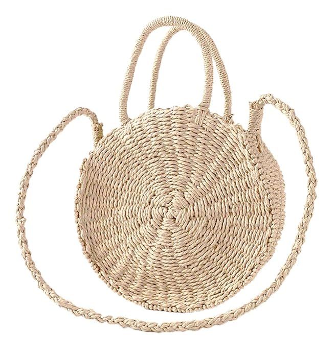 Obosoyo Straw Crossbody Bag Women Weave Shoulder Bag Round Summer Beach Sea Tote Handbags | Amazon (US)