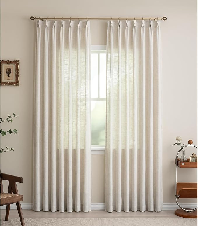 Pinch Pleated Sheer Beige Curtains 84 Inches Long Light Filtering with Privacy Luxury Linen Curta... | Amazon (US)