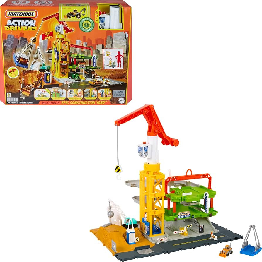 Amazon.com: Matchbox Toy Cars & Playset, Action Drivers Epic Construction Yard, 20-in Tall Workin... | Amazon (US)