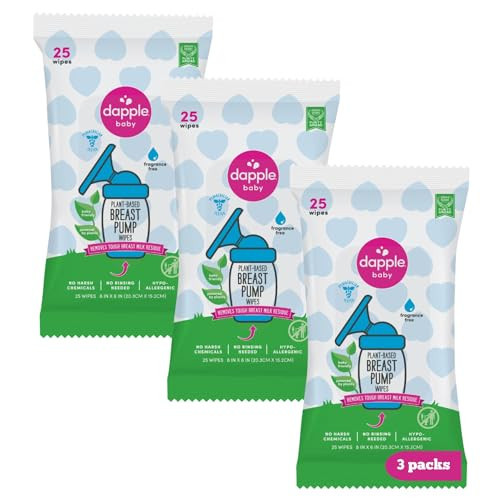 Breast Pump Wipes by Dapple Baby, Hypoallergenic & Powered by Plants, Removes Milk Residue, Leaves No Taste, Convenient Wipes Pouch, Fragrance Free, 25 Count (Pack of 3) | Amazon (US)