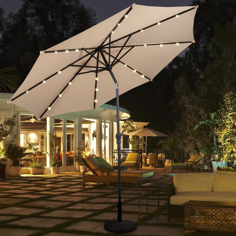 Costway 10ft Patio Solar Umbrella LED Patio Market Steel Tilt w/ Crank Outdoor Beige | Target