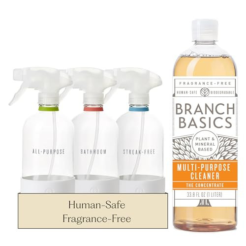 Branch Basics Cleaning Essentials Kit: All Purpose, Glass and Bathroom Cleaner - Concentrate (33.8 Oz) (24 Refills) + Refillable Glass Spray Bottles (16 Oz) Plant Based, Human-Safe, & Fragrance Free | Amazon (US)