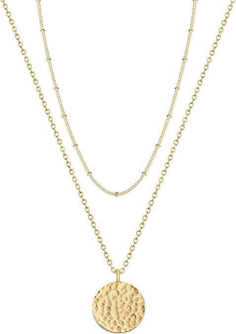 Fettero Pendant Necklace Gold Choker Layered Coin Open Karma Circle Full New Crescent Moon 14K Go... | Amazon (US)