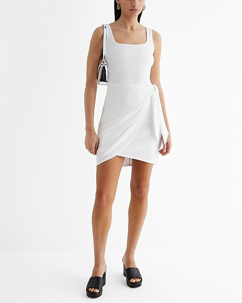 Scoop Neck Wrap Front Tie Mini Sheath Dress | Express