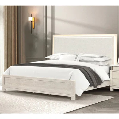 Upholstered Bed With LED Light In Weathered Gray | Wayfair North America
