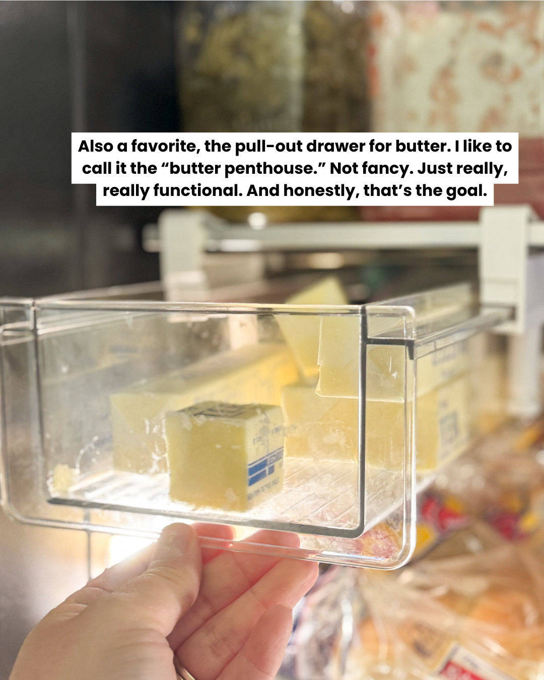 The “butter penthouse” is a tiny thing but feels super functional. I use this every day.

fridge storage, kitchen organization, butter drawer, real mom kitchen 

 #LTKHome #LTKFindsUnder50 #LTKFamily