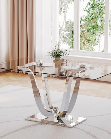 Luxury Glass Dining Table | Follow my shop for the latest trends 

70" Luxury Glass Dining Table for 6-8, Modern Rectangle Dining Room Table with Silver Unique Stainless Steel Base, Contemporary Large Dining Pedestal Table for Home Kitchen Dining Room

#LTKstyletip #LTKhome