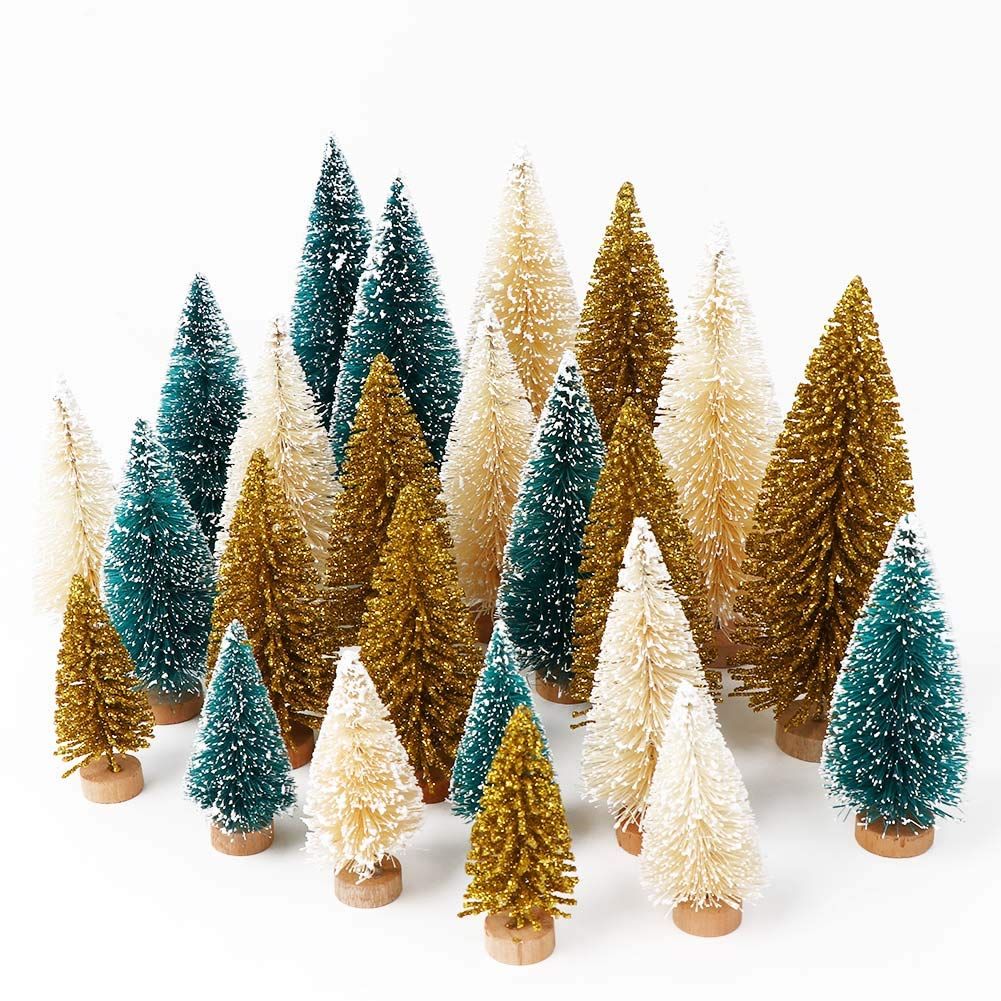 AerWo 24PCS Artificial Mini Christmas Trees, Upgrade Sisal Trees with Wood Base Bottle Brush Trees f | Amazon (US)