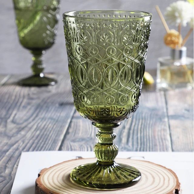 270ml 9oz Colored Goblet Wine Water Glass Pressed Skyblue Green Purple Vintage Embossed Auspiciou... | AliExpress (US)