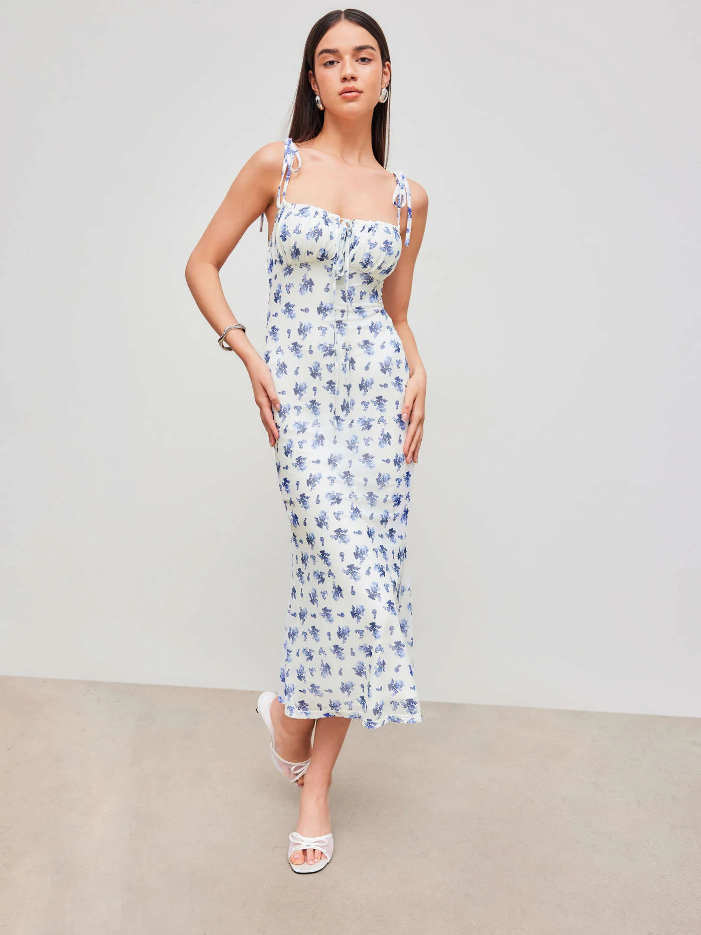 Mesh Sweetheart Floral Lace Up Maxi Dress | Cider