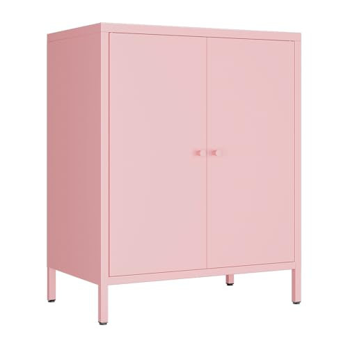 ZHISLUCK 2 Door Metal Accent Storage Cabinet-Locker Cabinet for Office Room,Garage-Metal Storage Cabinet with 1 Adjustable Shelves (Pink) | Amazon (US)