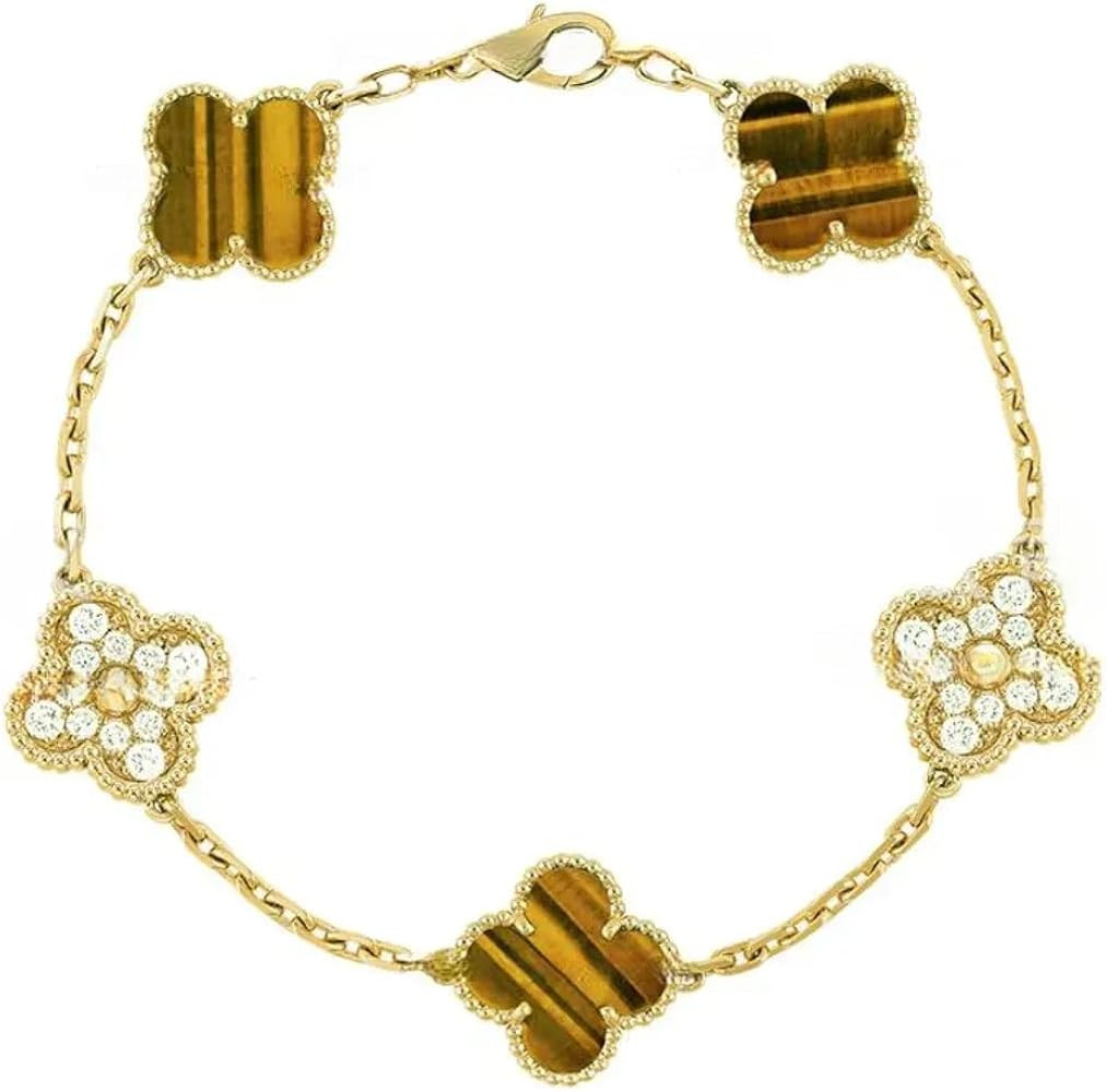 EMKOSUNG 18K Gold Plated Unique Lucky Four Leaf Clover Silver Bracelets for Women Trendy Bracelet... | Amazon (US)