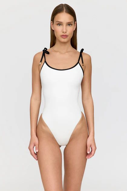 CORSICA CONTRAST TRIM MULTIWAY SWIMSUIT - COCONUT MILK AND SHADOW BLACK | TALA (UK)