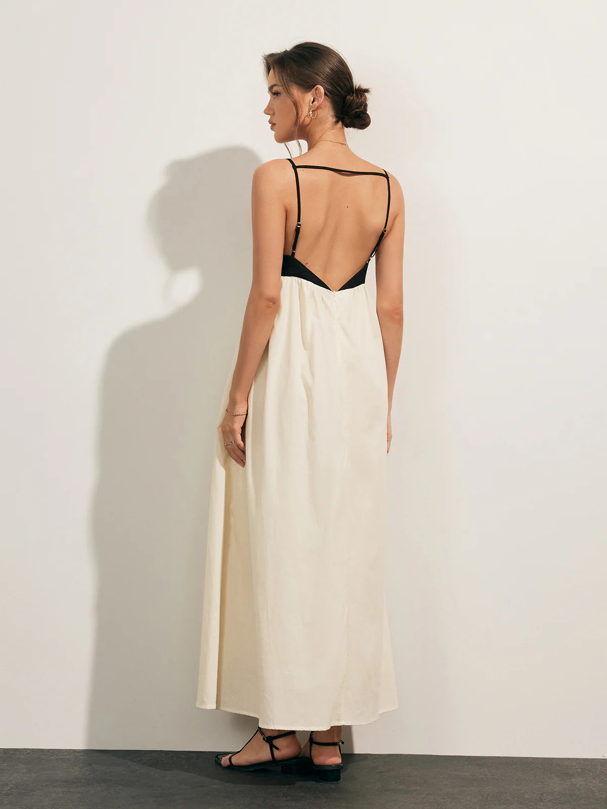 Open Back Contrast Pocket Long Dress | Commense