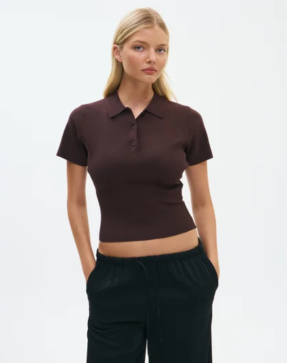 Rib Waist Knit Shortsleeve Polo | Glassons (Australia)