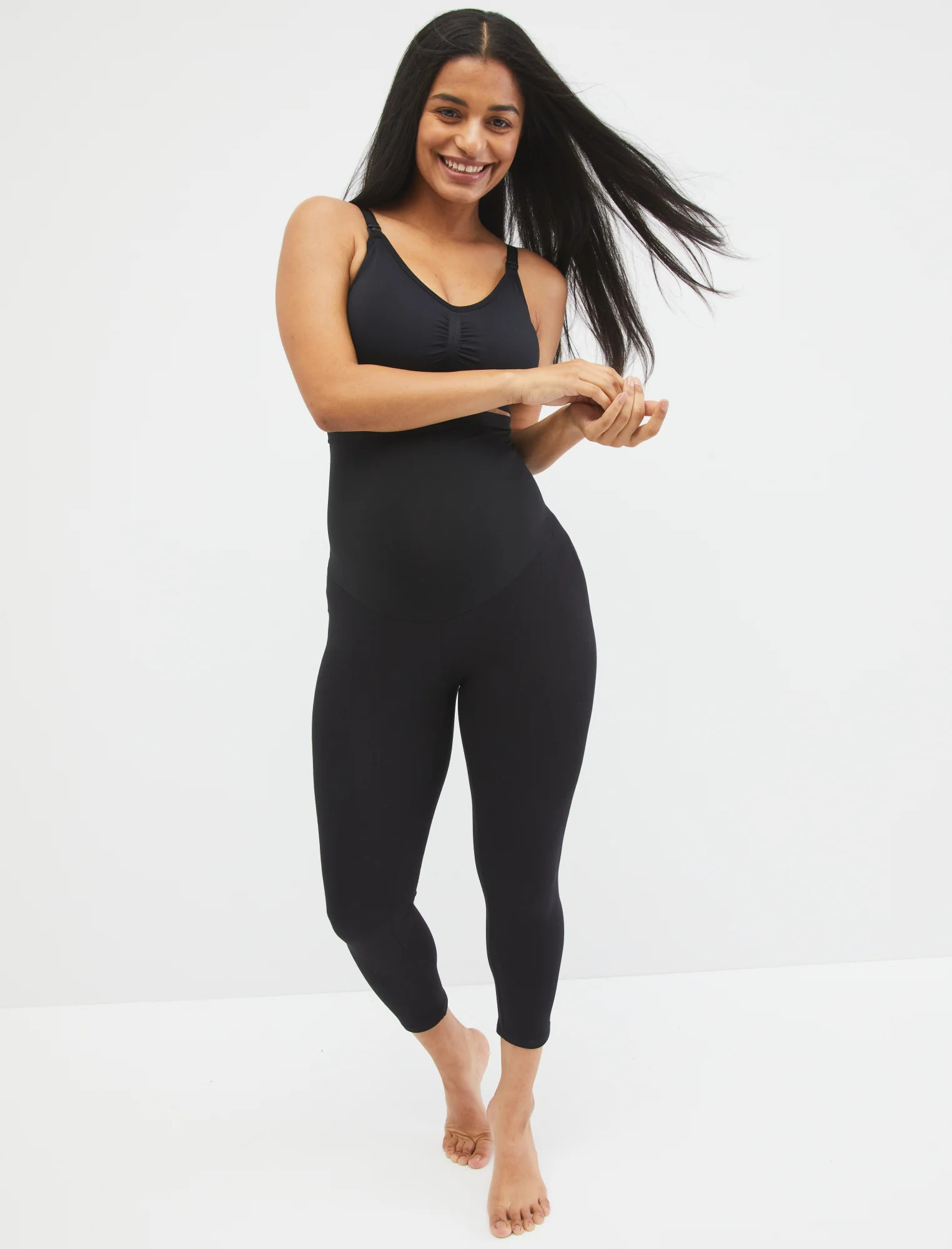 Motherhood Maternity Basic Layering Secret Fit Belly Maternity Crop Leggings in Black Size XS Cotton | Motherhood Maternity