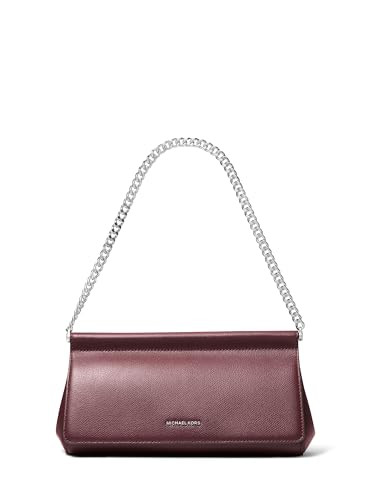 Michael Kors Carmine Medium Clutch, Silver-Tone Hardware/Sahara Leather/Oxblood | Amazon (US)