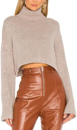 Jumppmile Women's Crop Sweater Turtleneck Long Sleeve Lightweight Fleece Cropped Pullover Sweater... | Amazon (US)