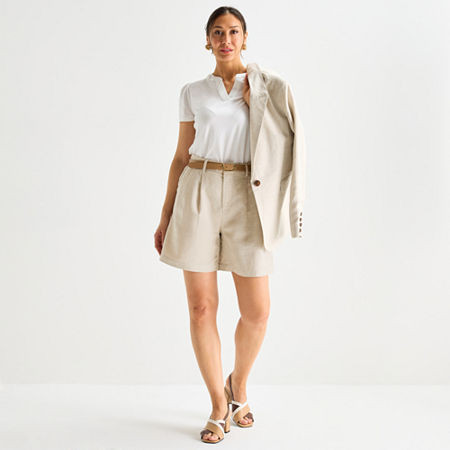 Liz Claiborne Linen Womens Mid Rise Pleated Short, 18, Beige | JCPenney